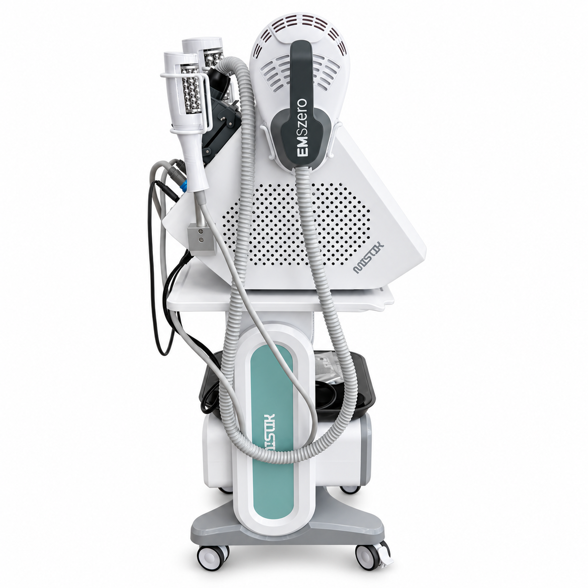 DUO BODY MAGNETIC & RF: Vista lateral del equipo y soportes de aplicadores