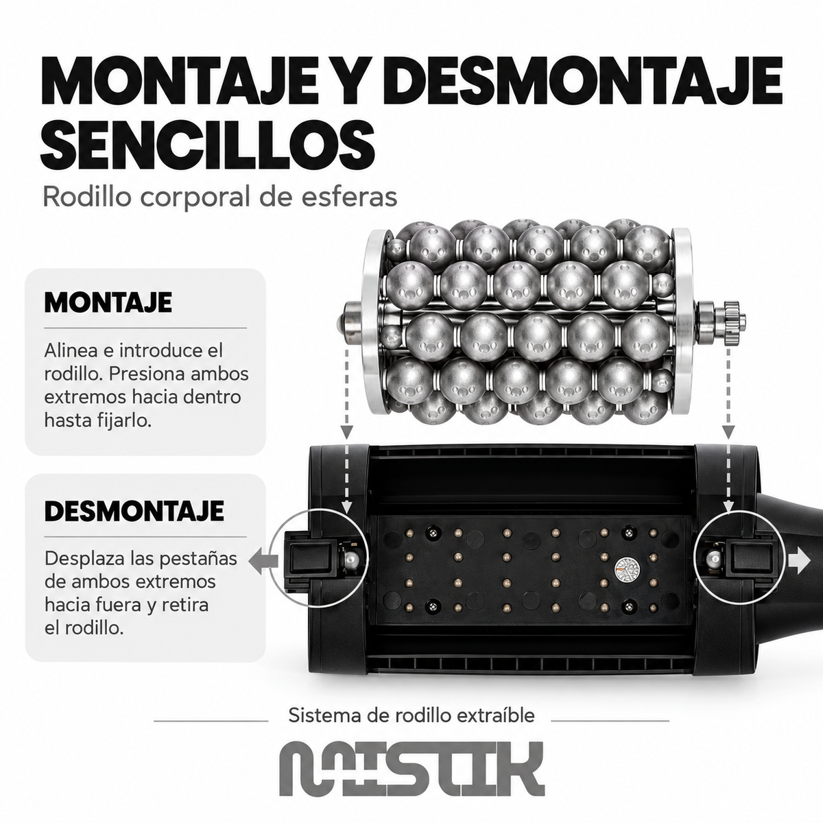 DUO BODY MAGNETIC & RF: Rodillo de esferas extraíble y sistema de montaje