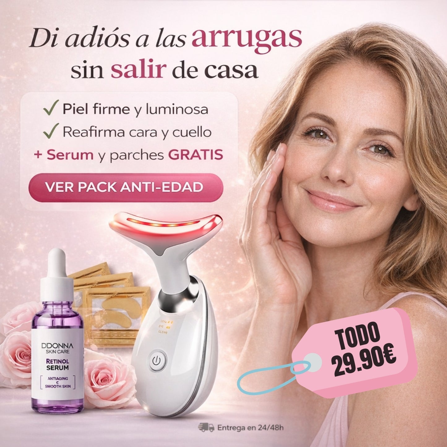 MASAJEADOR 7 COLORES FACIAL ANTIARRUGAS + SERUM RETINOL + PARCHES