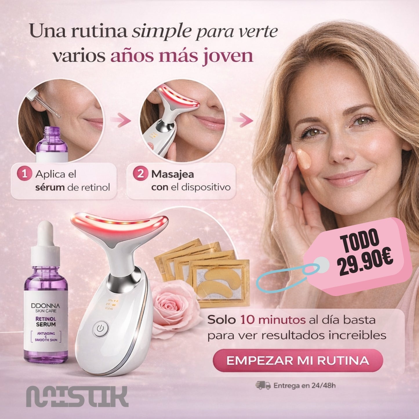 MASAJEADOR 7 COLORES FACIAL ANTIARRUGAS + SERUM RETINOL + PARCHES